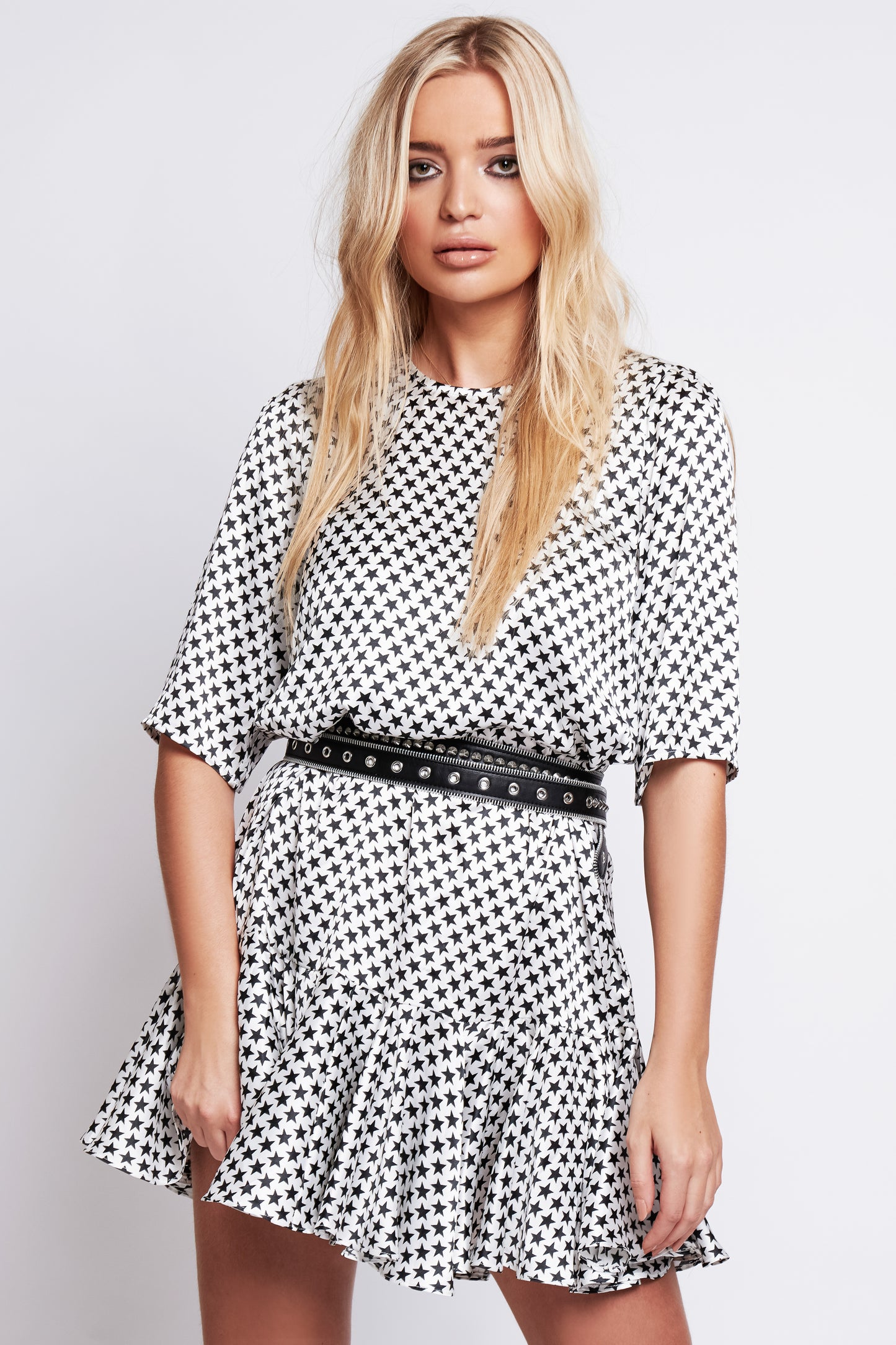 Demi Drop Waist Dress in White Star